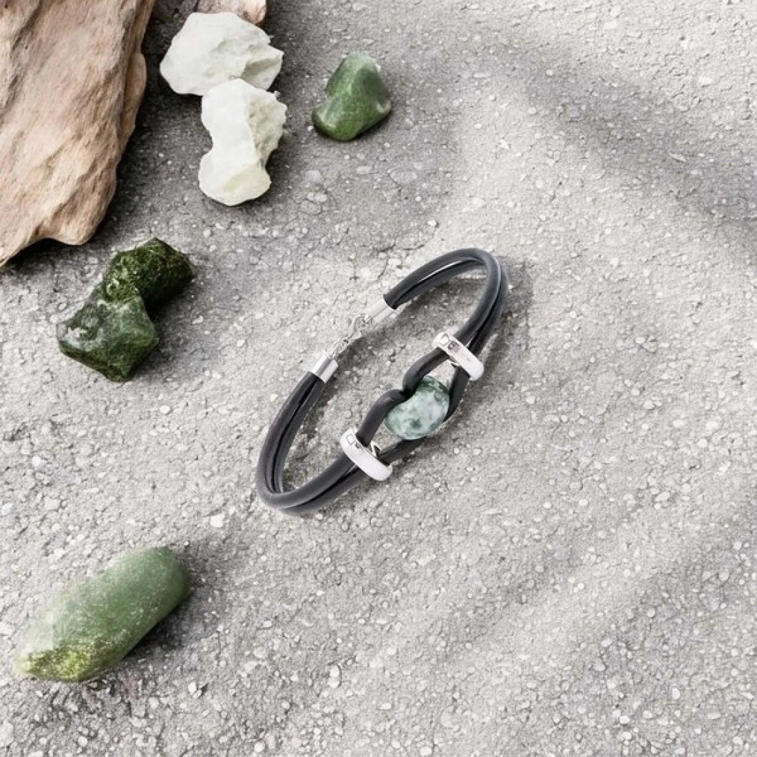 Moncuk Design Yeşil Jasper Doğal Taşlı Deri Ve Çelik Bileklik 33512b14d4 Çok Renkli