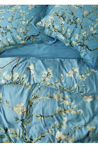 Bella Maison %100 Pamuk Saten Van Gogh Almond Blossom Çift Kişilik Nevresim Takımı Turkuaz 200x220 Cm Turkuaz