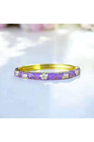 Beyaz Çiçek Mor Mineli Çelik Bilezik Gold