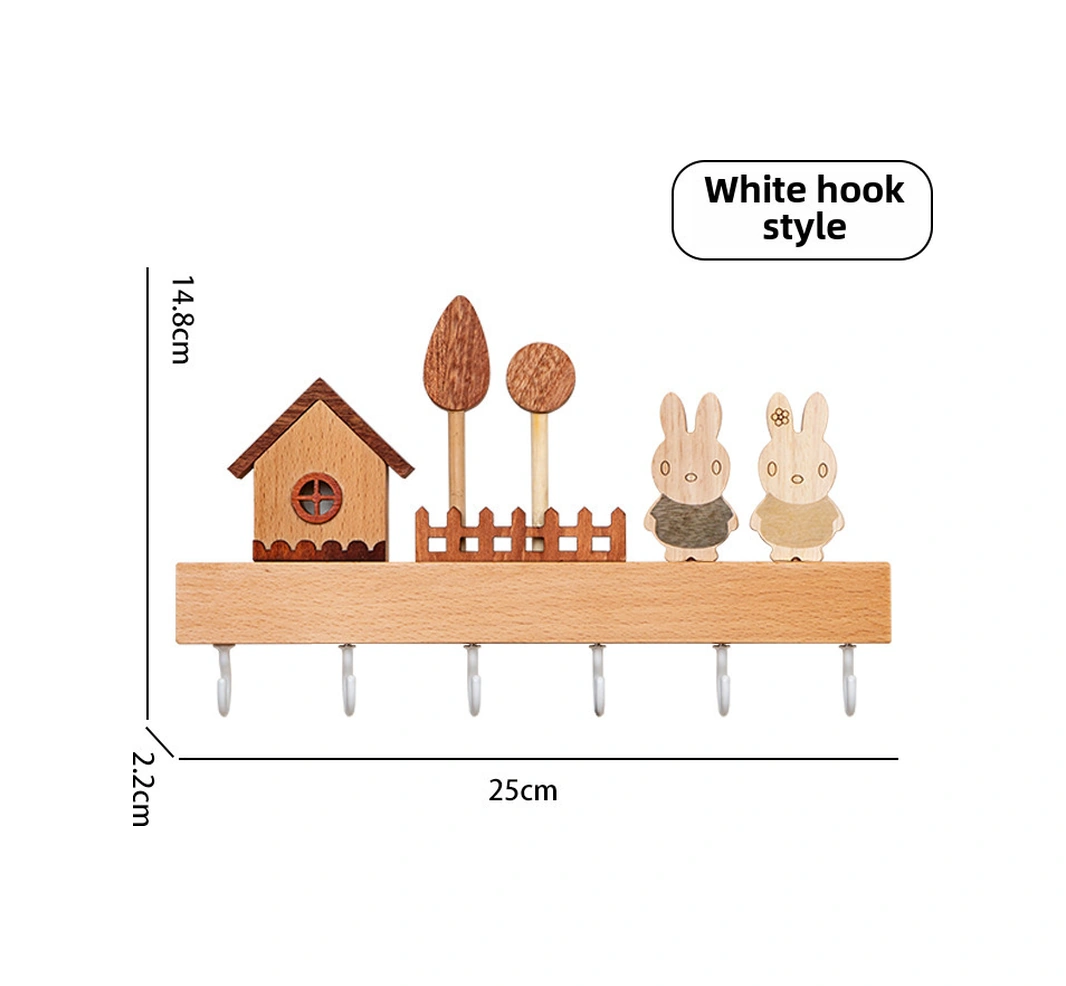 Fosenze Ahşap Anahtar Tutucu Duvar Tipi, Giriş Kapısı Nordik Stili, Delme Yok Kurulum, 6 Adet Kanca, Turuncu-yeşil Yeni Model
