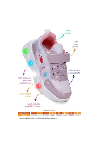 Kiko Kids Teno Cırtlı Işıklı Kız Bebek Spor Ayakkabı Lila