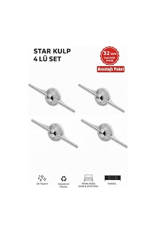 Lüks Star Kulp Krom 32mm 4 Adet Mobilya,yatak Odası, Tv Ünitesi,çocuk Ve Genç Odası, Dolap Kulpu Krom