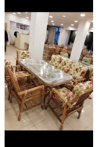 Nivemeshome 7 Kişilik Minderli Bambu Oturma Seti 4 Sandalye+3 Lü+sehpa Çok Renkli