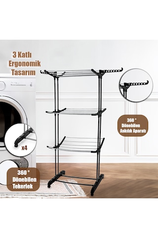 Perilla Flyby 3 Katlı Katlanabilir Alüminyum Çamaşır Kurutmalık Beyaz