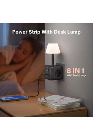 Motion003 Beyaz 8 İn 1 Avrupa Standart Priz 3 Ac Soket 3 Usb Port 1 Type C Port Masa Lambali Asiri Akim Korumali 220 240v