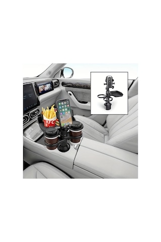 Motion003 4ü 1 Arada Araba Telefon Tutucu Bardak Tutucu Yiyecek Tepsisi Depolama Siyah Abs Araç Aksesuarı