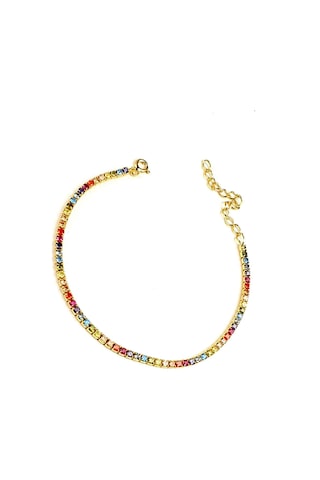 Renkli Swarovski Taşlı 925 Ayar Gümüş Üzerine Altın Kaplama Bilek