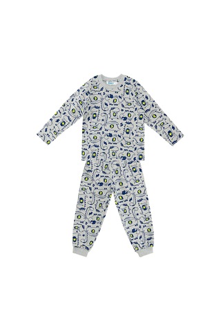 Denokids Süper Dino Erkek Bebek Gri Pijama Takımı Çok Renkli