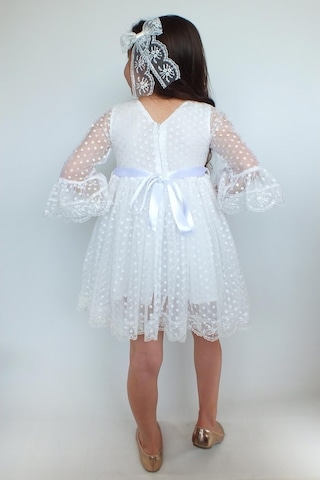 Beyaz Nokta Puanteli Dantelli Kız Çocuk Elbise - Kız Çocuk Abiye
