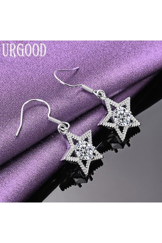 925 Ayar Gümüş Aaa Zirkon Yıldız Damla Küpe Moda Takı