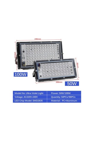 Ulzyvf 1 Adet 50w/100w Led Mor Işık 395nm Rgb Su Geçirmez Ip65 Dış Mekan Projektörü RGB