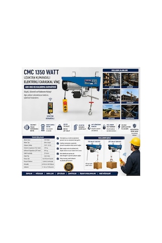 Cmc 1350 Watt Uzaktan Kumandalı Elektrikli Caraskal Vinç 400-800 Kg