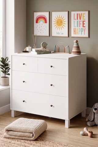 Robin Home Lena Geniş Şifonyer 4 Çekmeceli Ahşap Ayaklı Bebek Ve Çocuk Odası Beyaz