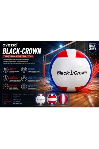Premium Black-crown Yapıştırma Voleybol Topu Stok Müsabaka Açık Hava Okul Sporu Siyah