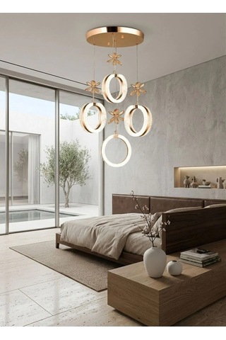 Lumia Lighting Eclipse Model 4'lü Gümüş Kumandalı 3 Renk Modu Ledli Kristal Taşlı Modern Salon Mutfak Oturma Odası Led Avize Gold