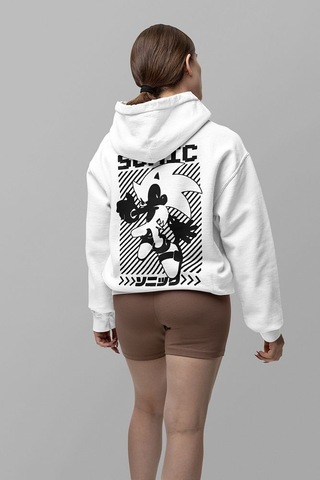 Sevbano Sonic Çizgi Film Baskılı Unisex Oversize Karakter Hoodie Beyaz