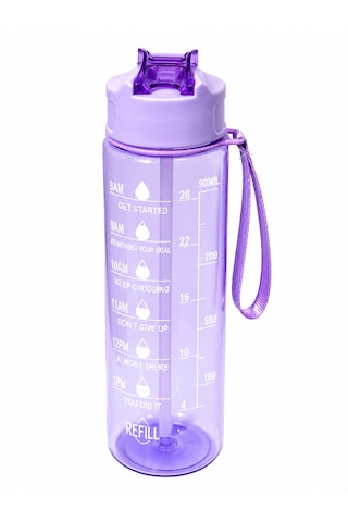 1 Litre Motivasyon Suluk Sporcu Suluk Çocuk Suluk Kilitli Kapak Askılı Suluk Mor