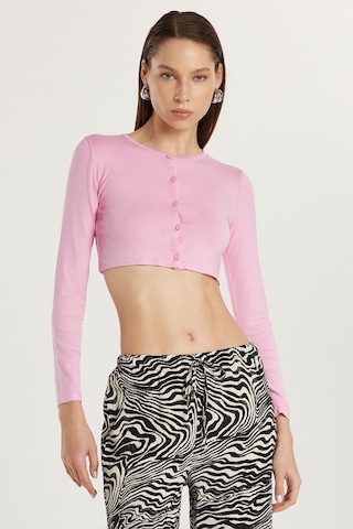 Tudors Kadın Slim Fit Dar Kesim Uzun Kollu Bisiklet Yaka Pembe Hırka-33818 Pembe