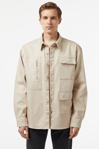 Lacoste Men's Relaxed Fit Beige Shirt Bol Kesim Erkek Gömlek Bej