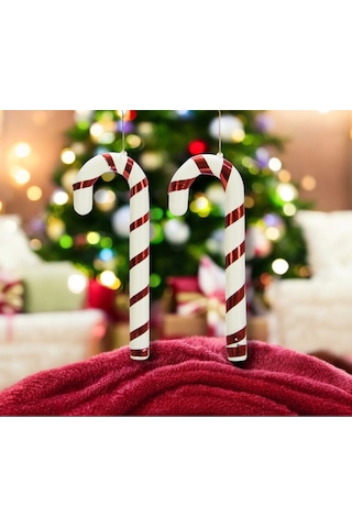Yılbaşı Süsü Baston Kırmızı Beyaz 2 Li 21 Cm