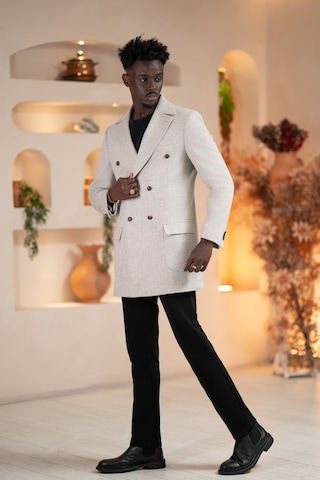 Paul Martin İtalyan Yaka Yünlü Kruvaze Kaşe Kaban Gri