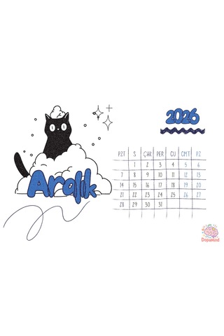 Kedili 2026 Masa Takvimi -karton Taban -kişiselleştirilebilir