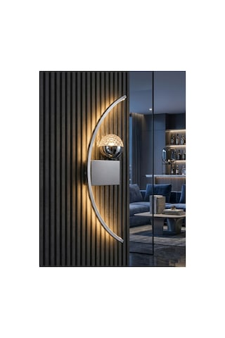 Ay Hilal Modern Ledli Krom 3 Renk Duvar Lambası - Koridor Salon Ve Antre İçin Şık Aplik Aydınlatma 50 Cm
