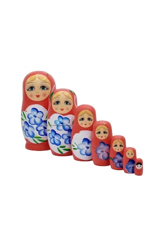 Ahşap Matruşka Bebek Yedili Set Kırmızı