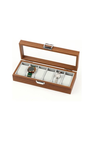 Homyl Saat Saklama Kutusu 6 Geniş Yuva Saatler Için Lüks Kolye Ceviz Rengi