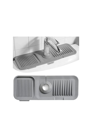 Antrasit Elastik Musluk Matı Su Tutucu Düzenleyici Kaydırmaz Taban Organizer Mutfak Banyo Lavabo Altın