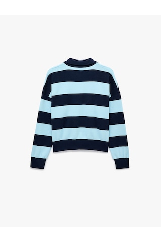 Koton Regular Fit Viskon Karışımlı Uzun Kollu Polo Yaka Triko Çizgili Kazak Lacivert Çizgili 7wal90128ht