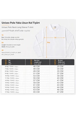 Polo Yaka Çocuk Uzun Kol Tişört - Unisex 6- 17 Yaş