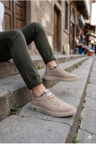 Guja 26y510-2 Rahat Kauçuk Taban Tekstil Lastik Bağcıklı Sneaker Erkek Ayakkabı Bej