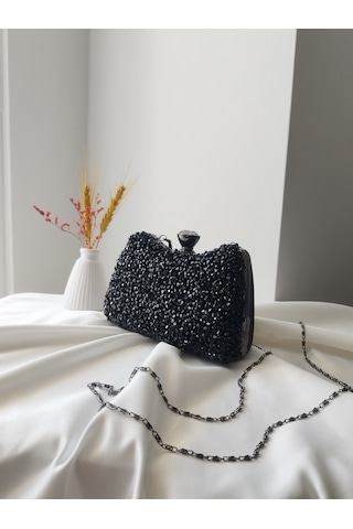 Vivazzaluxe Kristal Taşlı Kadın Abiye, Clutch Çanta Siyah
