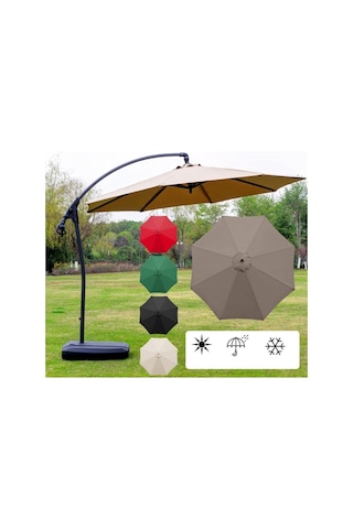 Polyester Şemsiye Yedek Kumaş Yuvarlak Bahçe Şemsiyesi Örtüsü, 3m 8 Kaburga Siyah