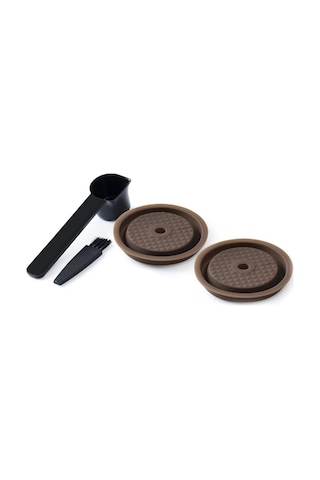 Ximistore9 2'li Yeniden Kullanılabilir Silikon Kapsül Kapağı Vertuo/vertuoline İçin - Kaşık Ve Fırça Dahil Siyah, Kahverengi