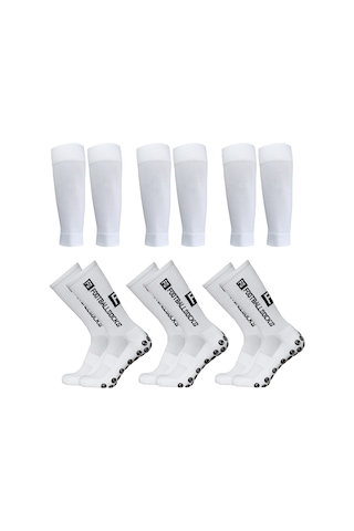 Jeemson 3 Çift Futbol Çorabı Beyaz + 3 Çift Bilek Kolları Beyaz , Poliester-elastan, 39-46 Numara, Spor Odaklı Destek Ve Konfor Gümüş