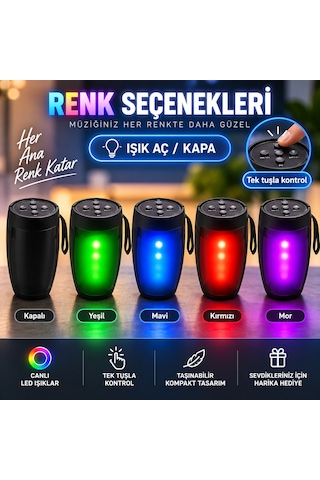 Bluetooth Hoparlör Rgb Led Işıklı Taşınabilir 5w Tws Usb Tf Kart Destekli