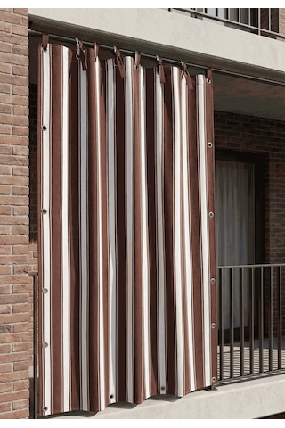 Ceylan Home 4 Tarafı Kuş Gözlü Bahçe Brandası Dış Mekan Balkon, Garaj Ve Teras Perdesi Kahverengi Beyaz Kahverengi