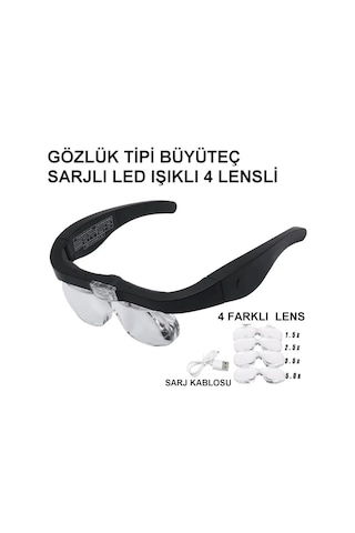 - Şarjlı Gözlük Büyüteç 4 Farklı Lens -11537dc