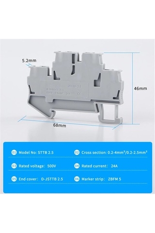 Sttb-2.5 Dın Ray Terristi Blok Elektrik Kabulları Konsökleri Çift Katmanlı Yay Bağlantısı Bağlayıcı Tel İletkenler 10 Pcs