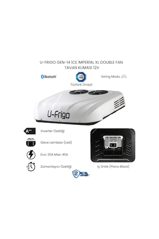 U-frigo Araç Tavan Park Kliması Çift Fanlı 12v 45 Amper Gen-14 İce İmperial Xl Karavan,servis Aracı