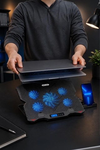 Özel Üretim Laptop Soğutucu Cf09 Siyah Çalışma Alanı Bilgisayar Stantı Ofis Gereci