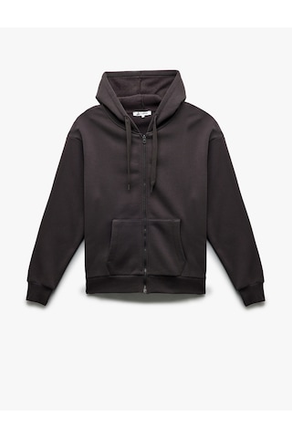Koton Şardonlu Uzun Kollu Kapüşonlu Kanguru Cepli Oversize Fermuarlı Sweatshirt Antrasit 6wal10130ık Antrasit