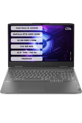 Lenovo LOQ 15IRH8 82XV00FYTX i5-12450H 16 GB 512 GB RTX4050 15.6" Dos FHD Dizüstü Bilgisayar