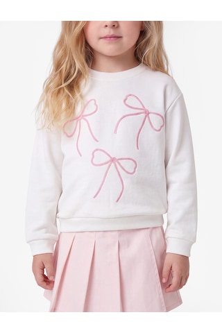 Koton Fiyonk Nakışlı Uzun Kollu Bisiklet Yaka Şardonlu Sweatshirt Ekru 7wmg10155ak