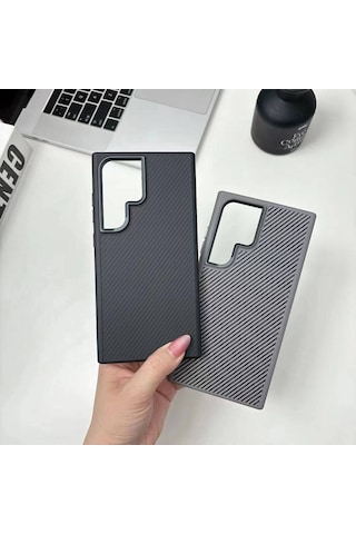 Galaxy S24 Ultra Kılıf M-safe Şarj Özellikli Karbon Fiber Görünümlü Zore Troy Kapak Siyah