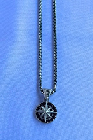 Pusula El İşçiliği Paslanmaz Çelik Zincir Erkek Kolye Gri