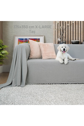 Kaymaz Koltuk Örtüsü Çift Taraflı Mikrofiber Şönil 175x350 Cm Xl- Taş Kedi Köpek Ve Çocuk Dostu Taş