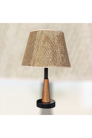 Legna Abajur Siyah Rattan Kahverengi Şapkalı Ahşap Gövdeli